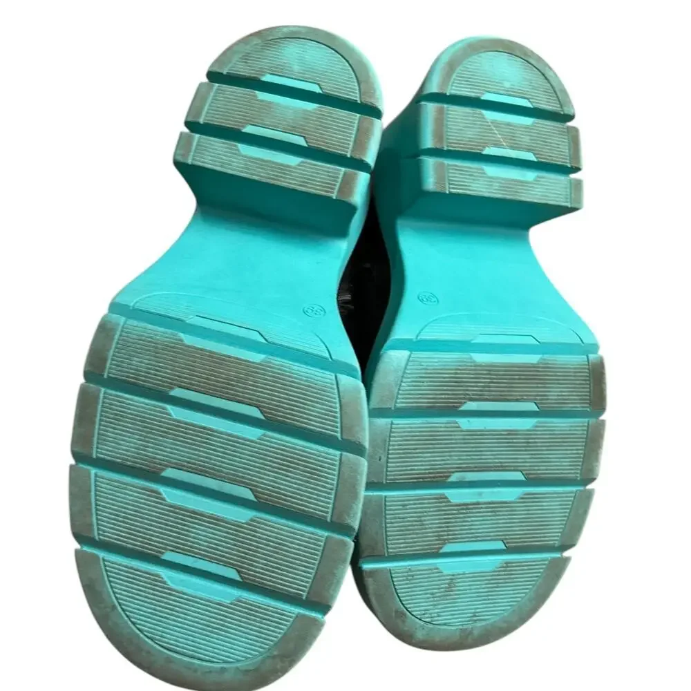 Steve Madden Dacy Tall Leather Boots Blue Black Chunky Platform size 9 Shoes - Picture 5 of 9